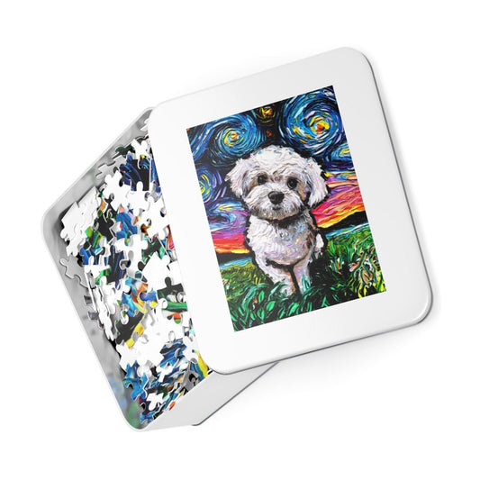 Premium Puzzle Maltipoo Maltese Poodle Starry Night Dog 252 Or 500 Piece Puzzles in Gift Box Art By Aja Rainy Day Activity Free US Shipping