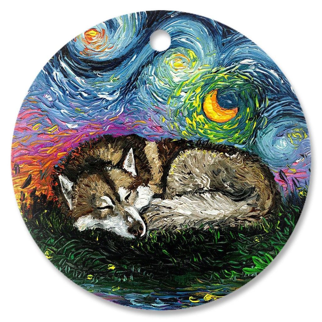 Dog Christmas Ornament Sleeping Red Husky Ceramic Ornament Starry Night Holiday Dog Lover Gift Heirloom Keepsake Pet Christmas Decoration