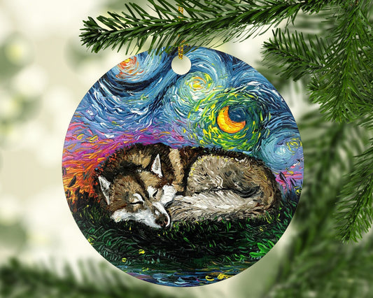 Dog Christmas Ornament Sleeping Red Husky Ceramic Ornament Starry Night Holiday Dog Lover Gift Heirloom Keepsake Pet Christmas Decoration