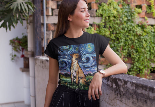 Shirt  Black Mouth Cur Starry Night Dog ShortSleeve Unisex TShirt Art by Aja Soft top clothing Apparel