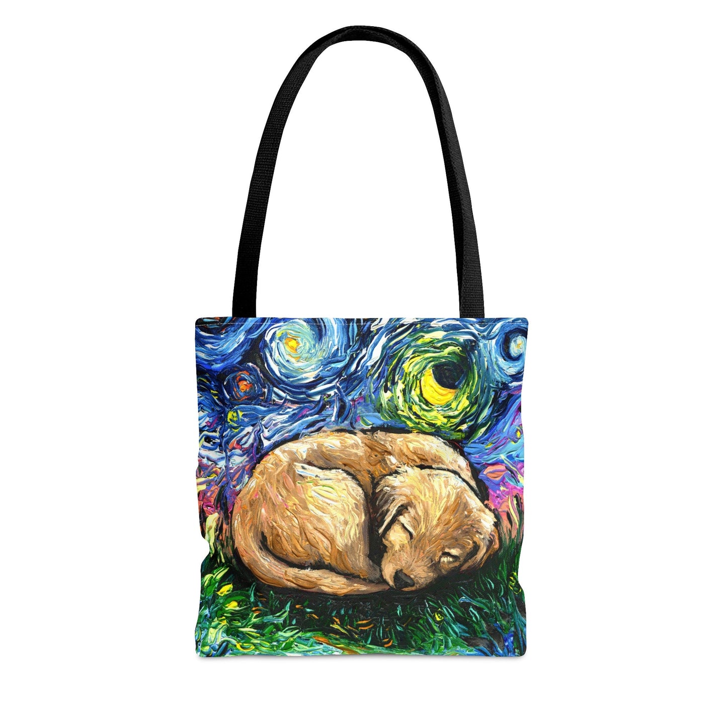 Tote bag  Sleeping Golden Retriever Puppy Starry Night handbag Art by Aja 3 sizes free US Shipping