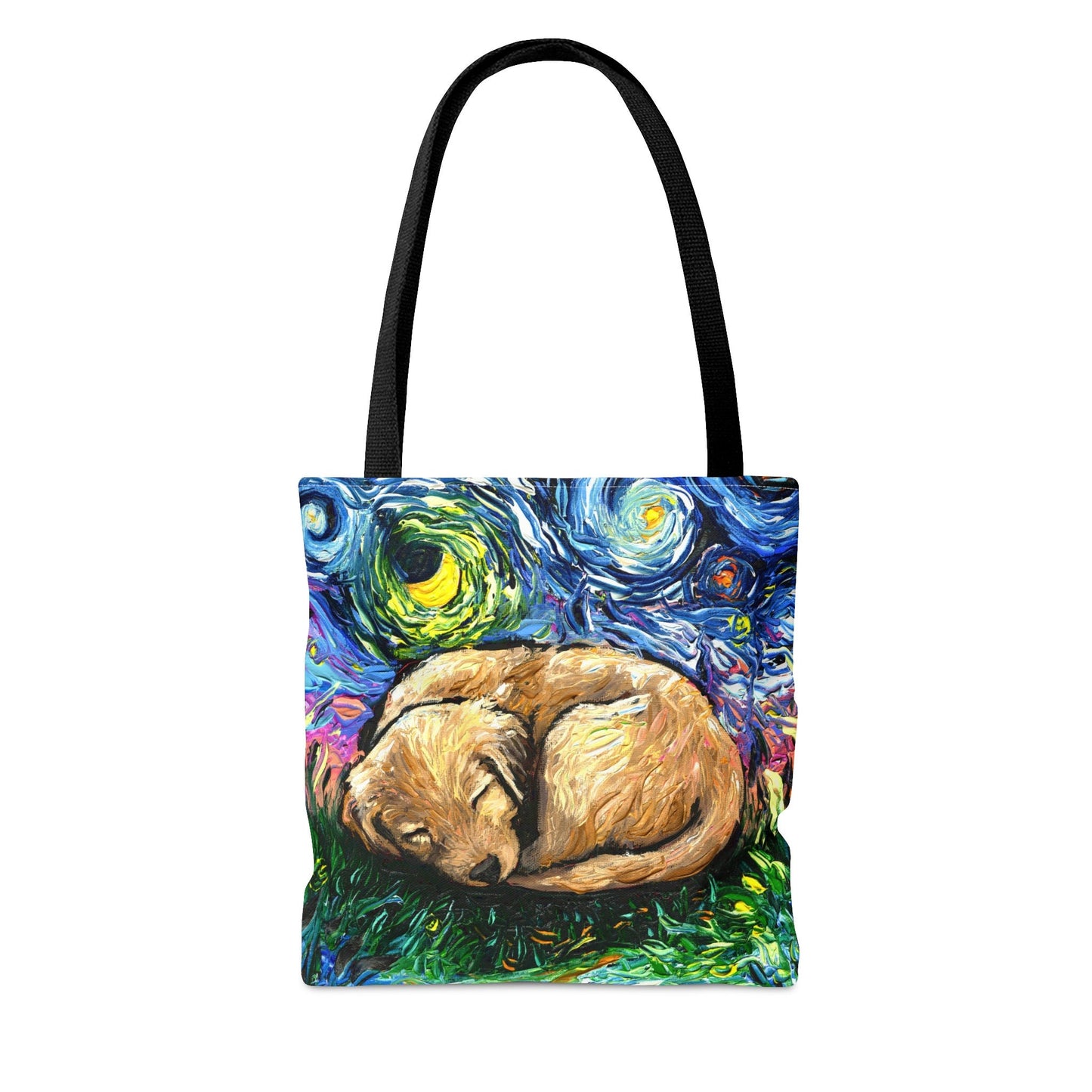 Tote bag  Sleeping Golden Retriever Puppy Starry Night handbag Art by Aja 3 sizes free US Shipping
