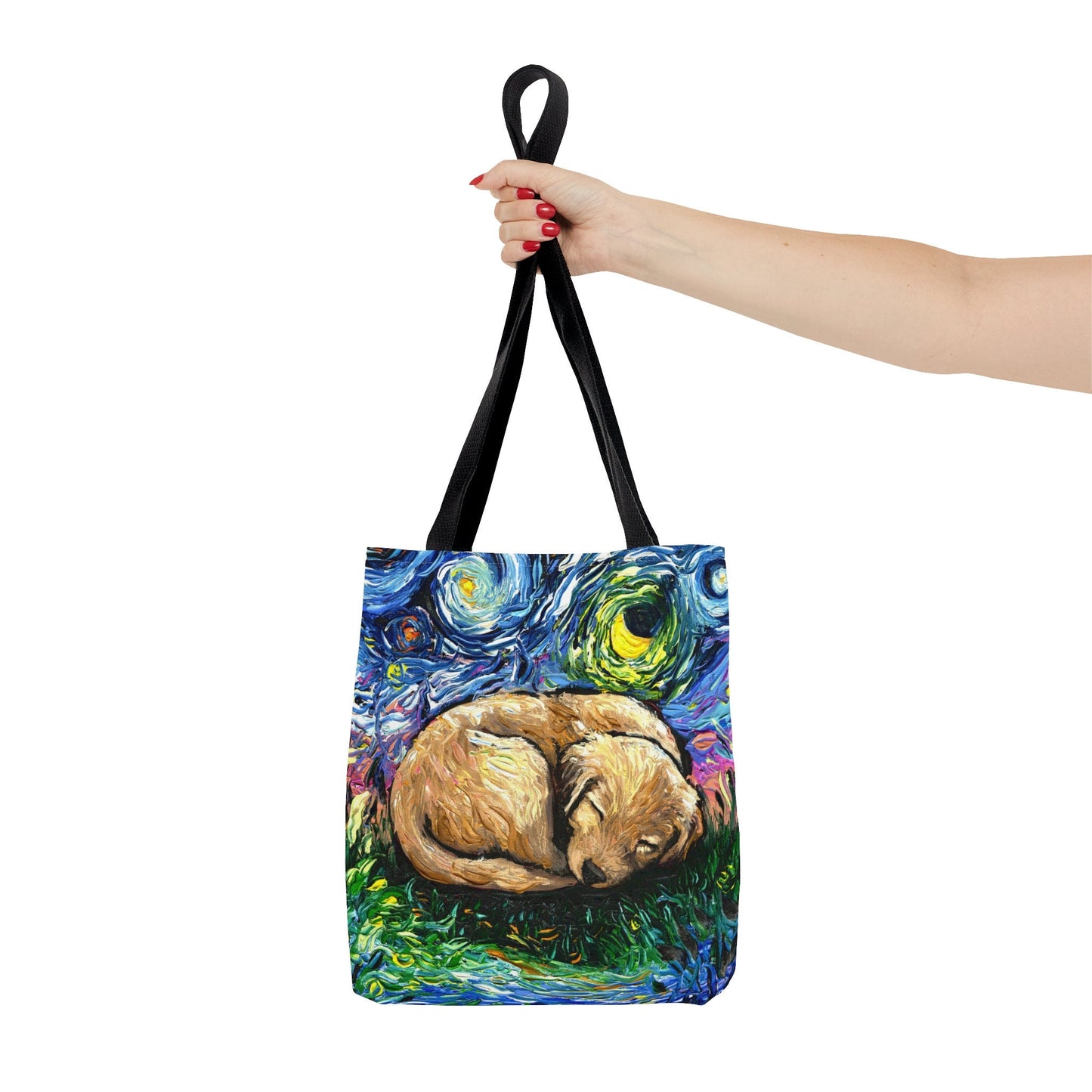 Tote bag  Sleeping Golden Retriever Puppy Starry Night handbag Art by Aja 3 sizes free US Shipping
