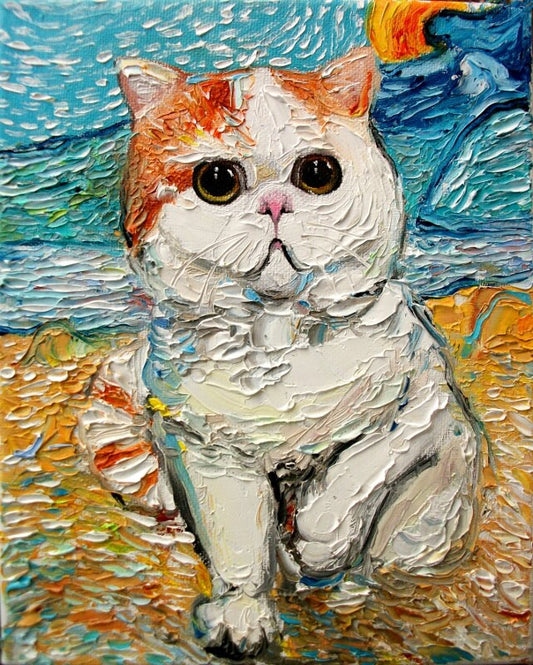 Cat art stretched canvas print of original oil painting by Aja 16x20 inches