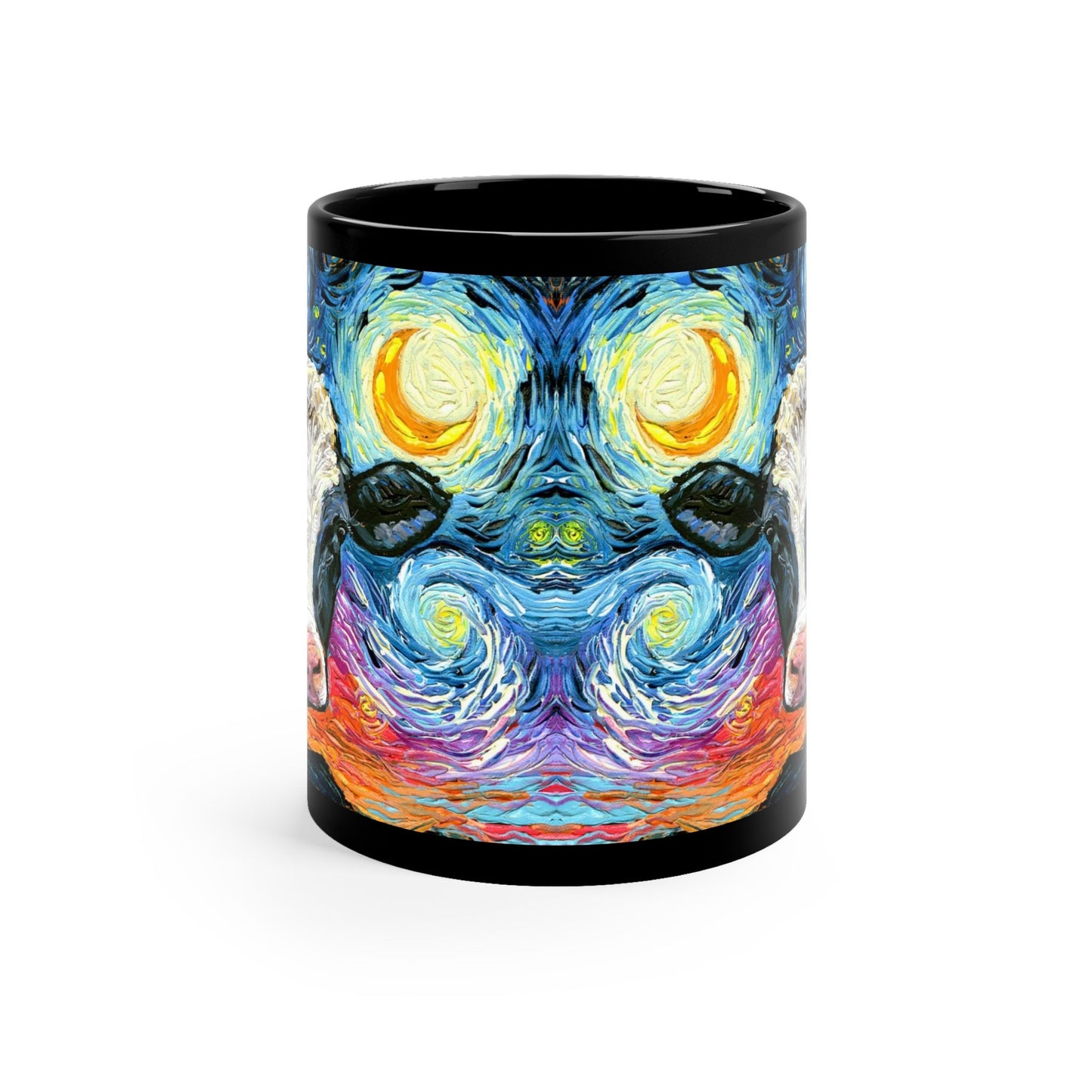 11oz Black Mug  Holstein Black and White Cow Farm Animal Starry Night Ceramic Coffee Cup Art by Aja Drinkware Kitchen Home