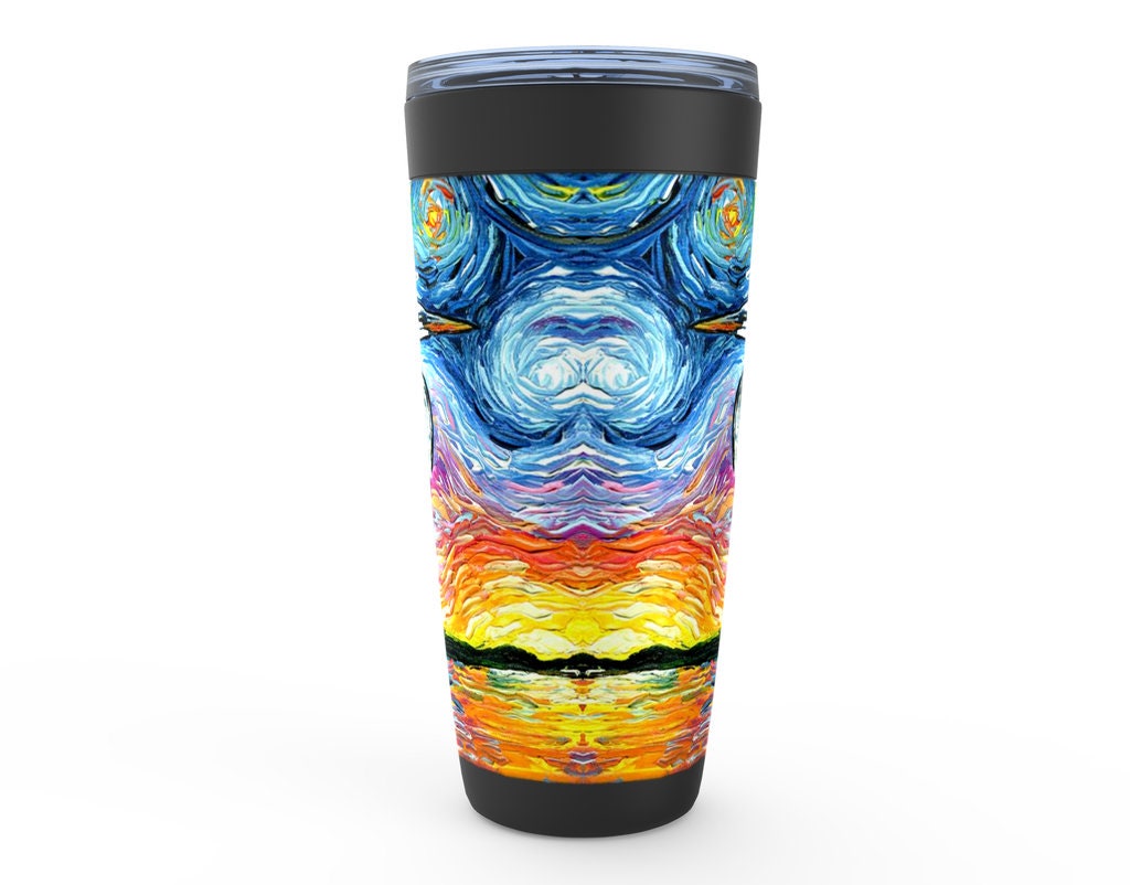 Great Blue Heron Starry Night Bird Viking Tumbler Insulated Stainless Steel Drinkware Art By Aja Travel Mug Nature Lake Sunset