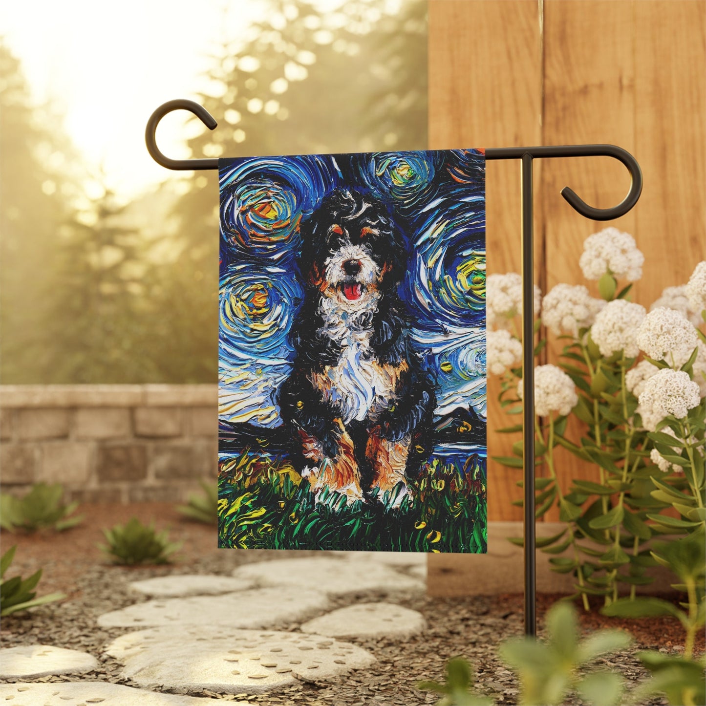 Bernedoodle Starry Night Dog Yard and House Flags