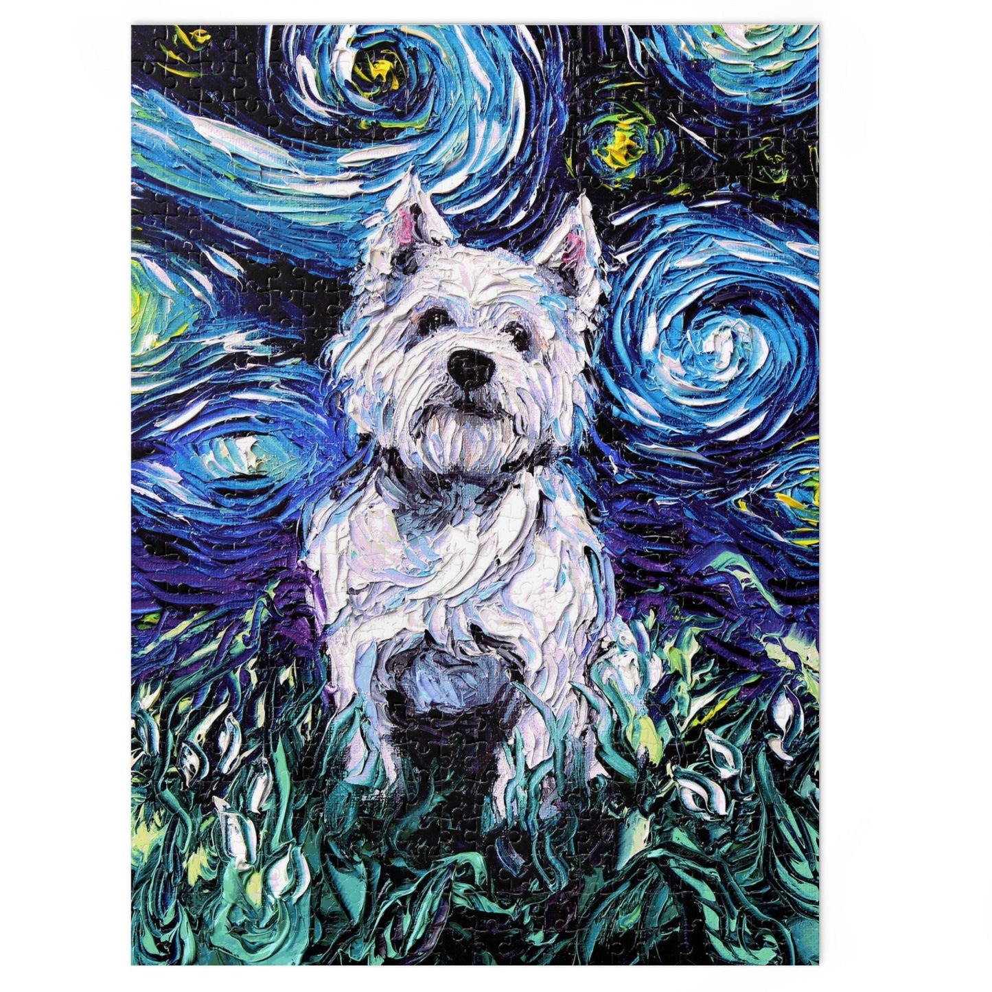 Premium Puzzle  West West Highland Terrier Starry Night Dog 110 252 500 Piece Puzzles in Gift Box Art By Aja Rainy Day Activity