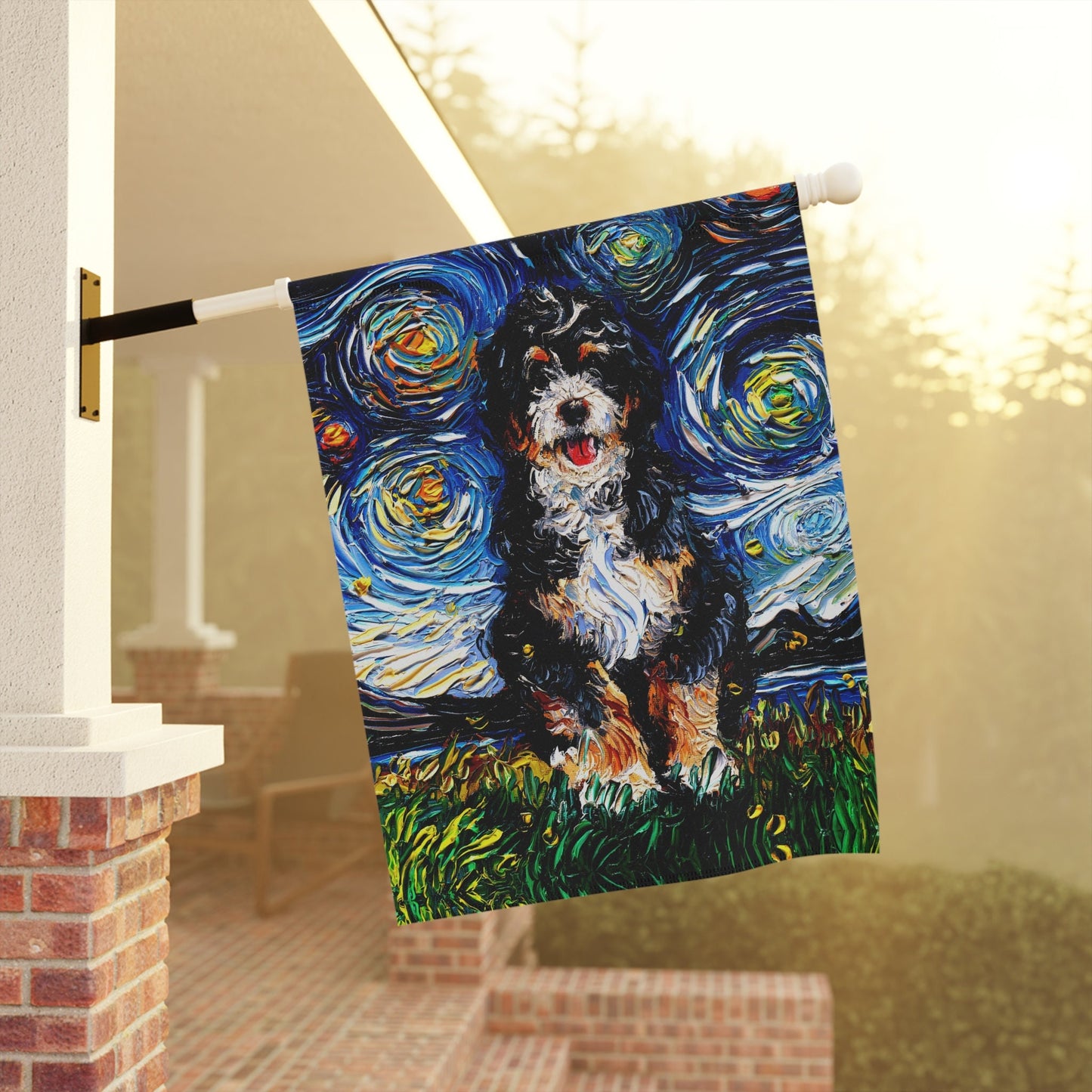 Bernedoodle Starry Night Dog Yard and House Flags