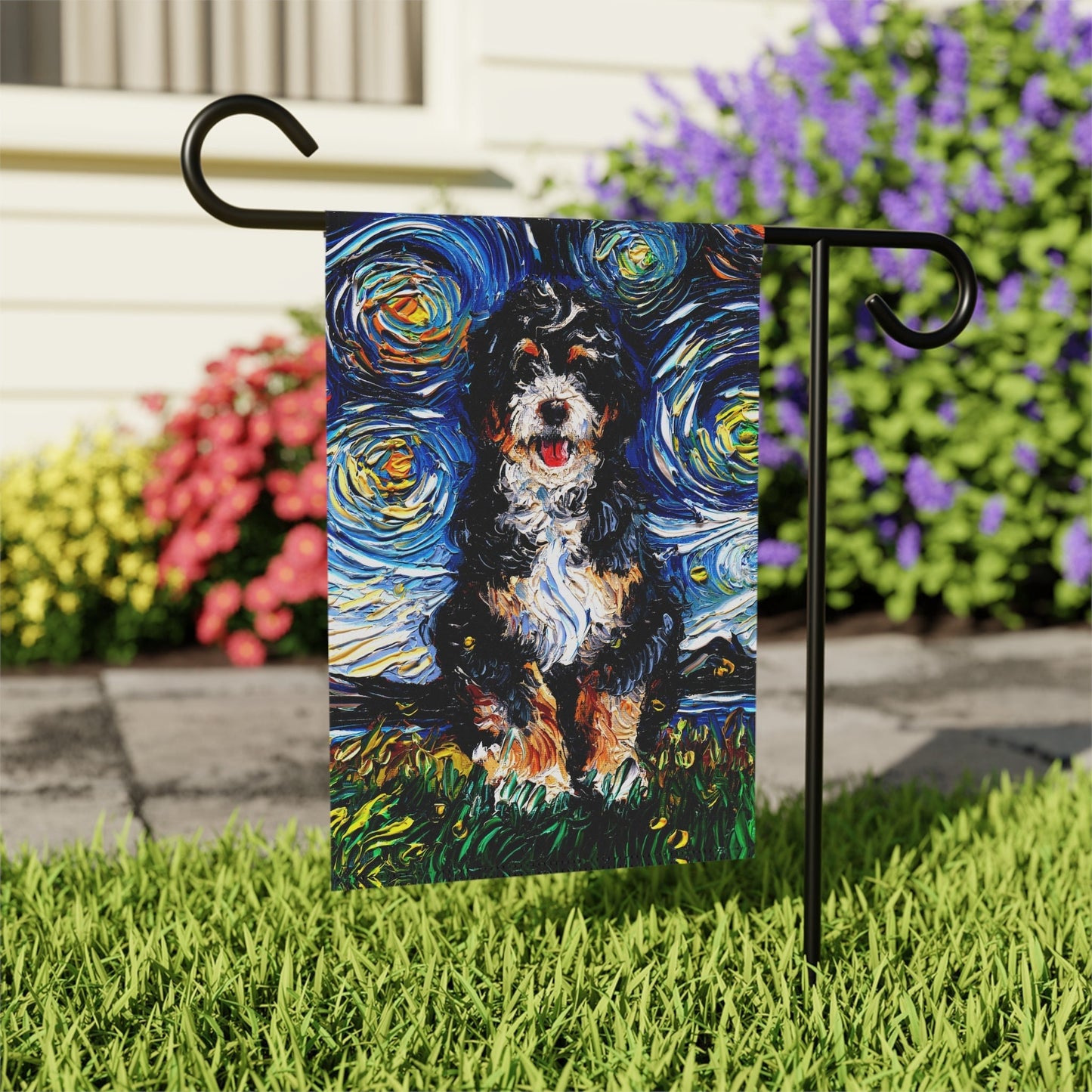Bernedoodle Starry Night Dog Yard and House Flags