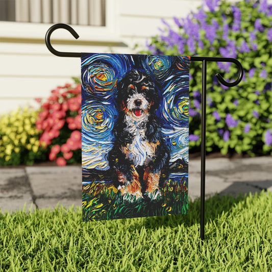 Bernedoodle Starry Night Dog Yard and House Flags