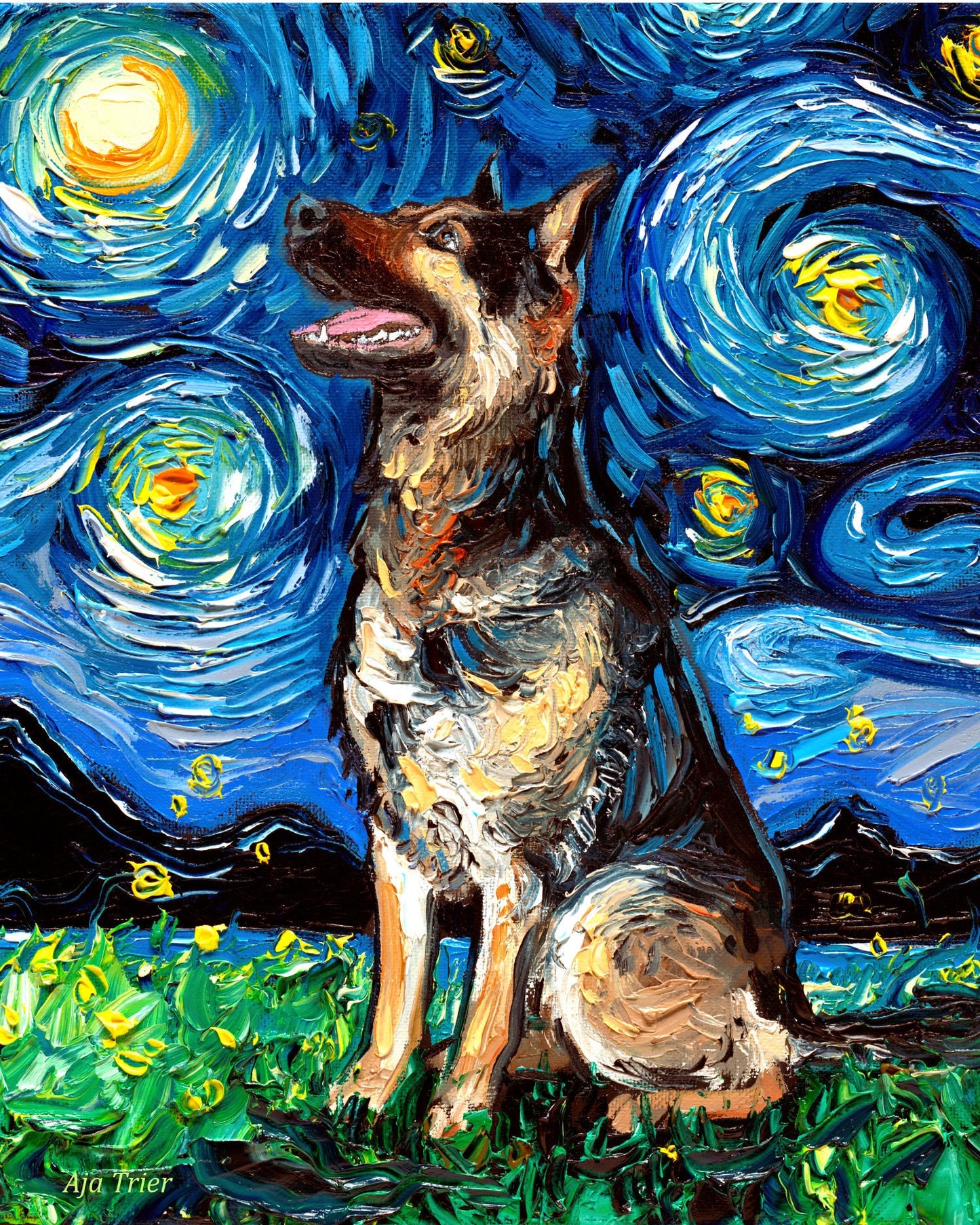 German Shepherd Starry Night Dog Canvas Print Impressionist Wall Art Veterinarian Artwork Print Gallery Wall Art Dog Lover Gift Home Decor