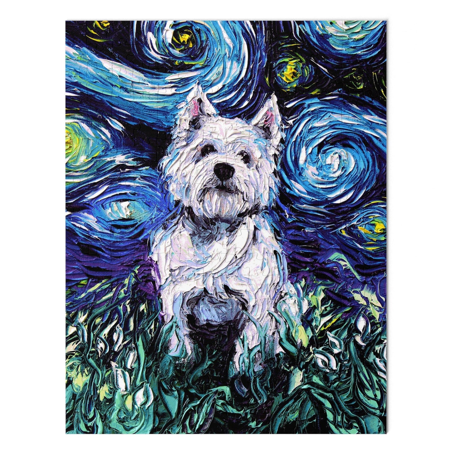 Premium Puzzle  West West Highland Terrier Starry Night Dog 110 252 500 Piece Puzzles in Gift Box Art By Aja Rainy Day Activity