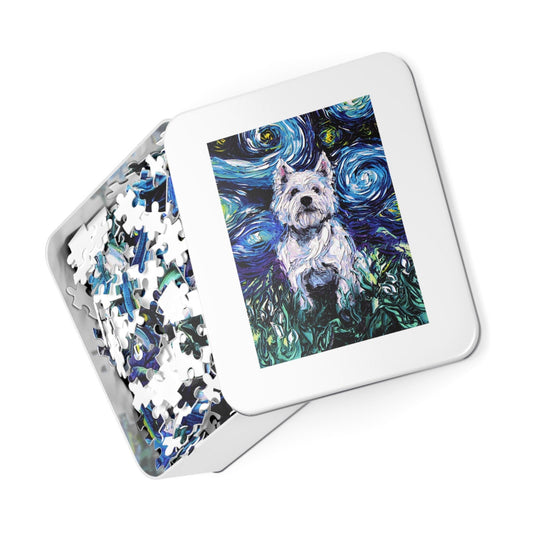 Premium Puzzle  West West Highland Terrier Starry Night Dog 110 252 500 Piece Puzzles in Gift Box Art By Aja Rainy Day Activity
