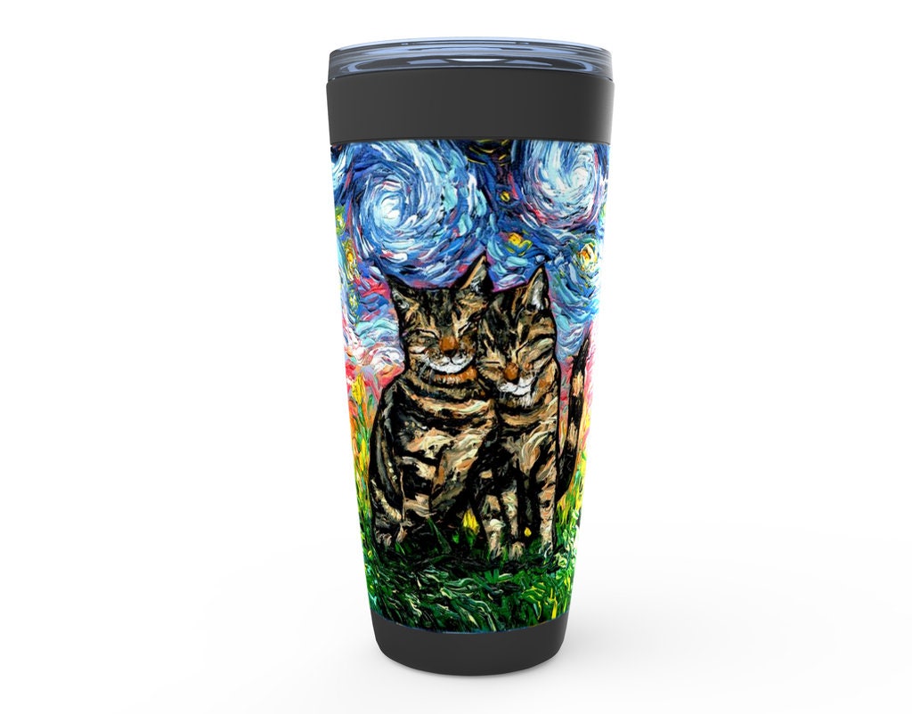 Two Cute Tabby Cats Starry Night Tabbies Viking Tumbler Insulated Stainless Steel Drinkware Art By Aja Travel Mug