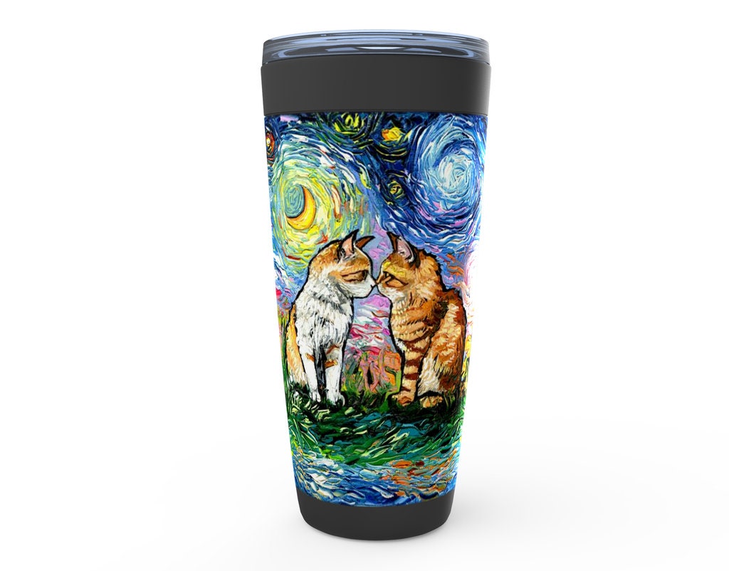 Two Cute Kittens Cat Colorful Starry Night Viking Tumbler Insulated Stainless Steel Drinkware Art By Aja Travel Mug