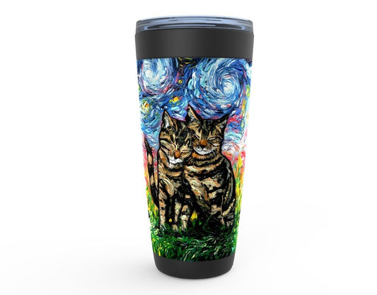 Two Cute Tabby Cats Starry Night Tabbies Viking Tumbler Insulated Stainless Steel Drinkware Art By Aja Travel Mug