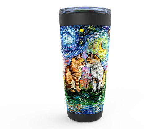 Two Cute Kittens Cat Colorful Starry Night Viking Tumbler Insulated Stainless Steel Drinkware Art By Aja Travel Mug