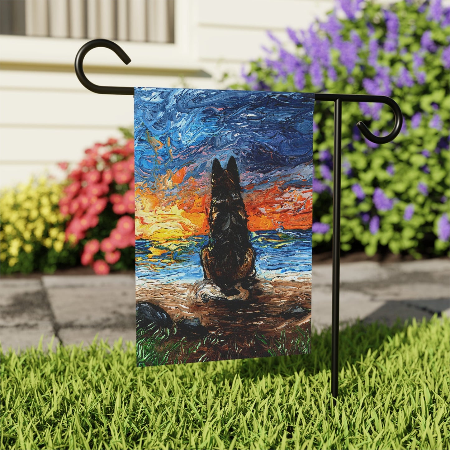 German Shepherd Beach Days Outdoor Flag