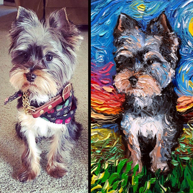 Custom Pet Painting Starry Night Commissioned Art Oil on Canvas Dog or Cat Lover Gift Idea Personalized Original Painting From Your Photo