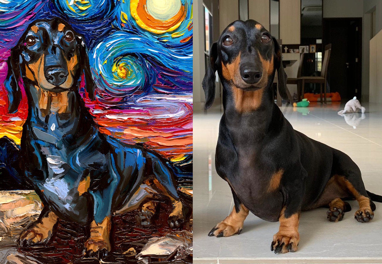 Custom Pet Painting Starry Night Commissioned Art Oil on Canvas Dog or Cat Lover Gift Idea Personalized Original Painting From Your Photo