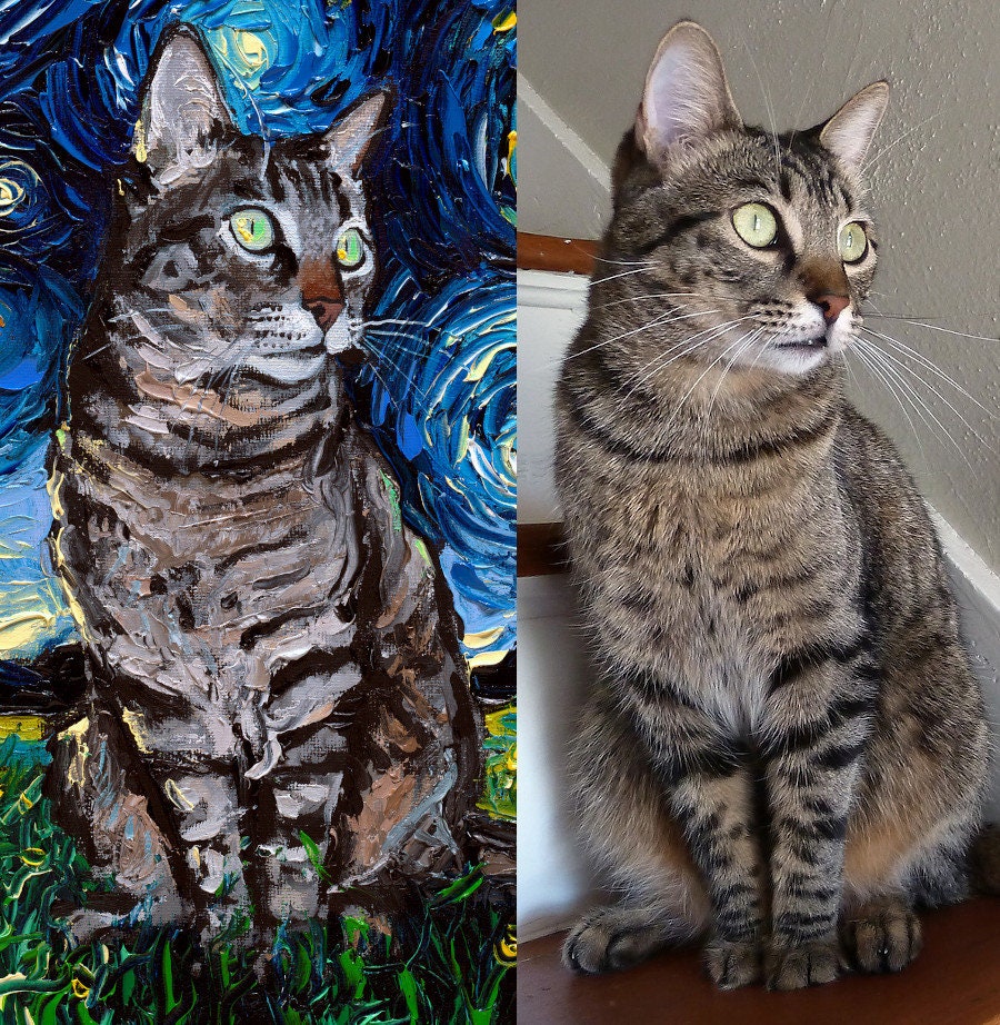 Custom Pet Painting Starry Night Commissioned Art Oil on Canvas Dog or Cat Lover Gift Idea Personalized Original Painting From Your Photo