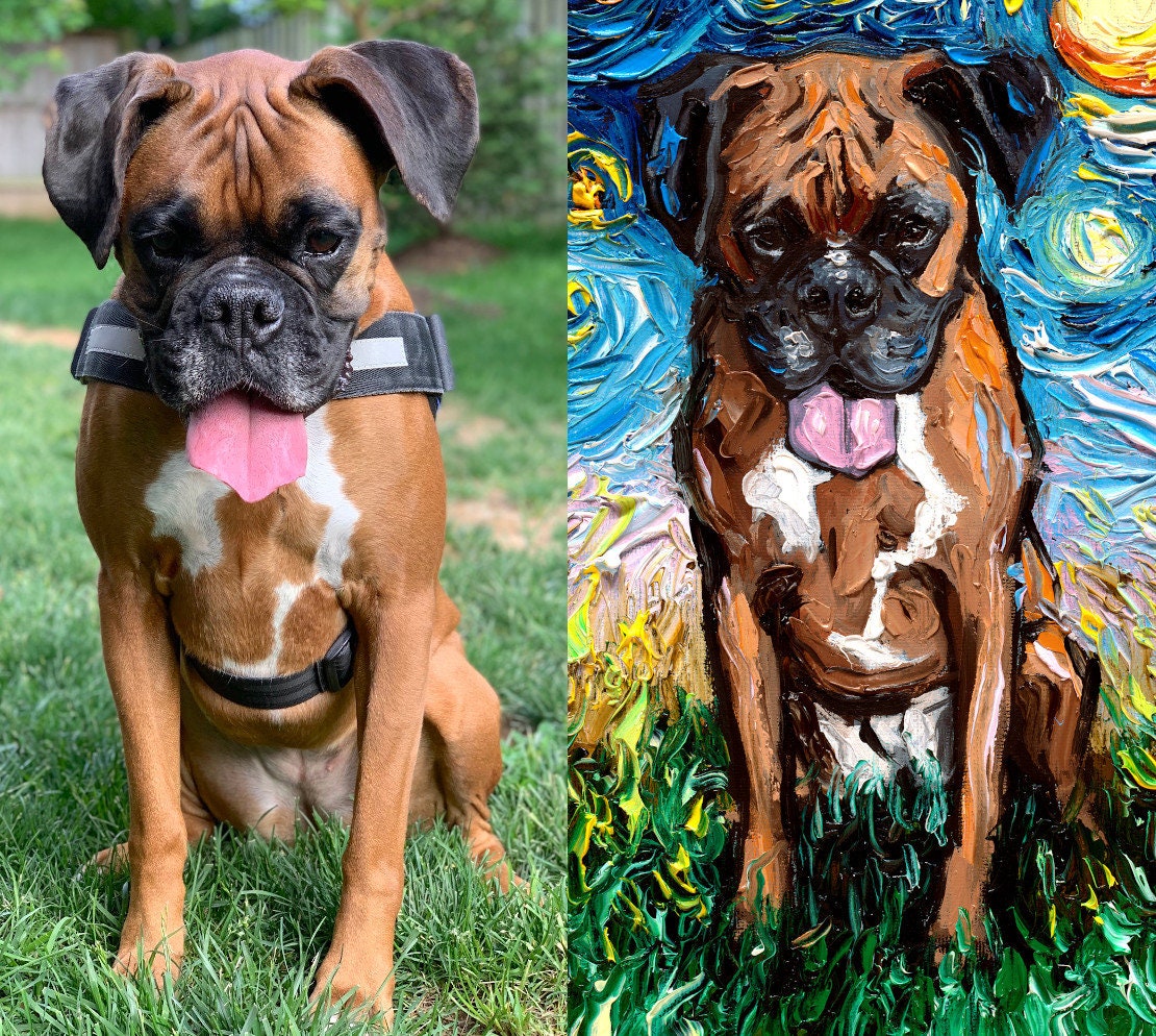 Custom Pet Painting Starry Night Commissioned Art Oil on Canvas Dog or Cat Lover Gift Idea Personalized Original Painting From Your Photo