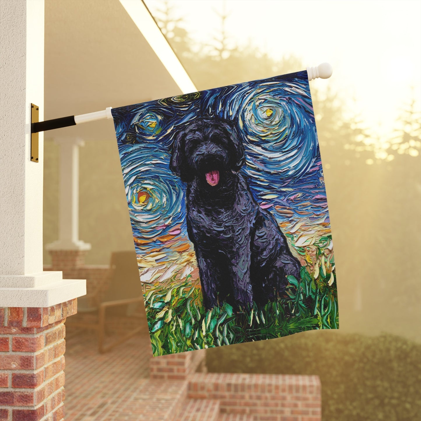 Black Goldendoodle Labradoodle Starry Night Yard and House Flags