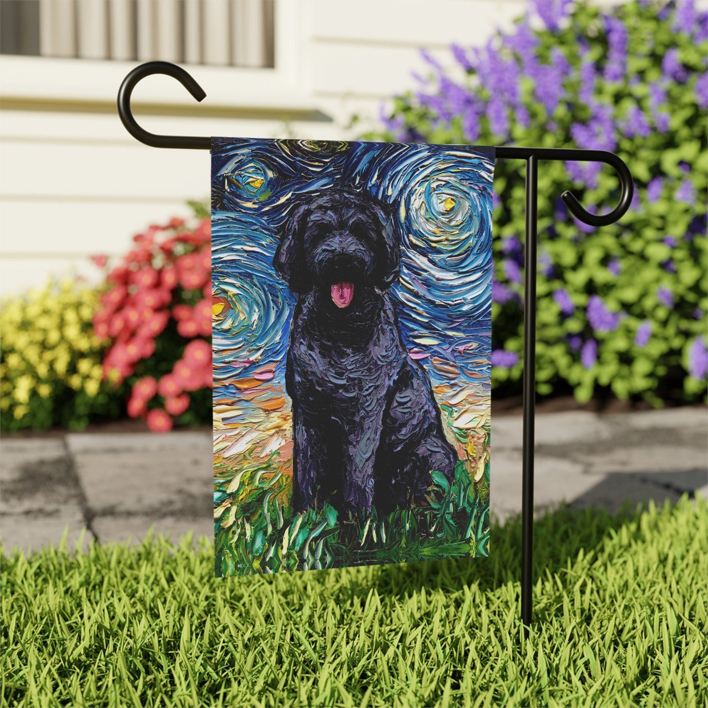 Black Goldendoodle Labradoodle Starry Night Yard and House Flags
