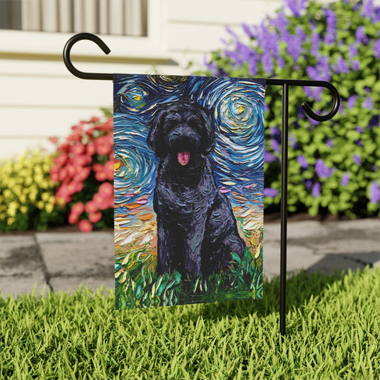 Black Goldendoodle Labradoodle Starry Night Yard and House Flags