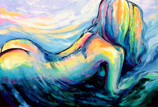 Absorbing the Earth and Sky Abstract Nude CANVAS print colorful art by Aja  female figure artwork home decor