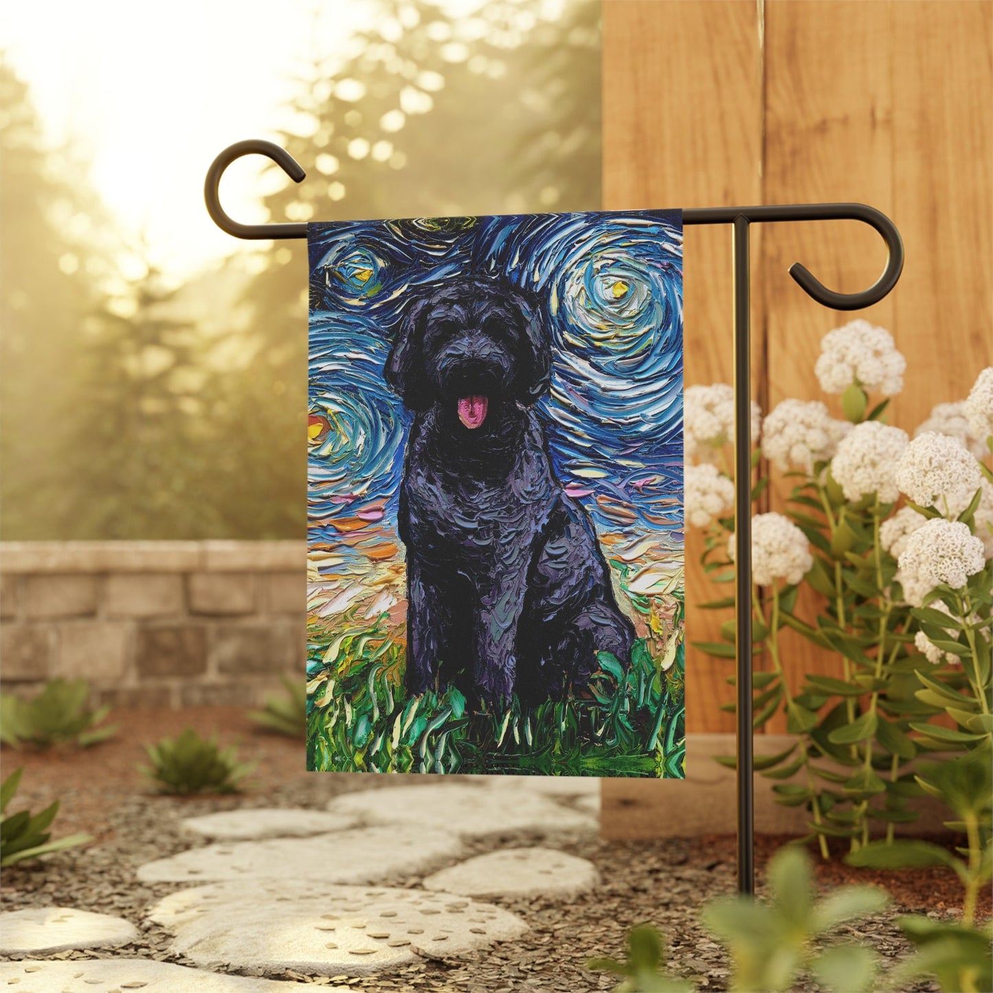 Black Goldendoodle Labradoodle Starry Night Yard and House Flags
