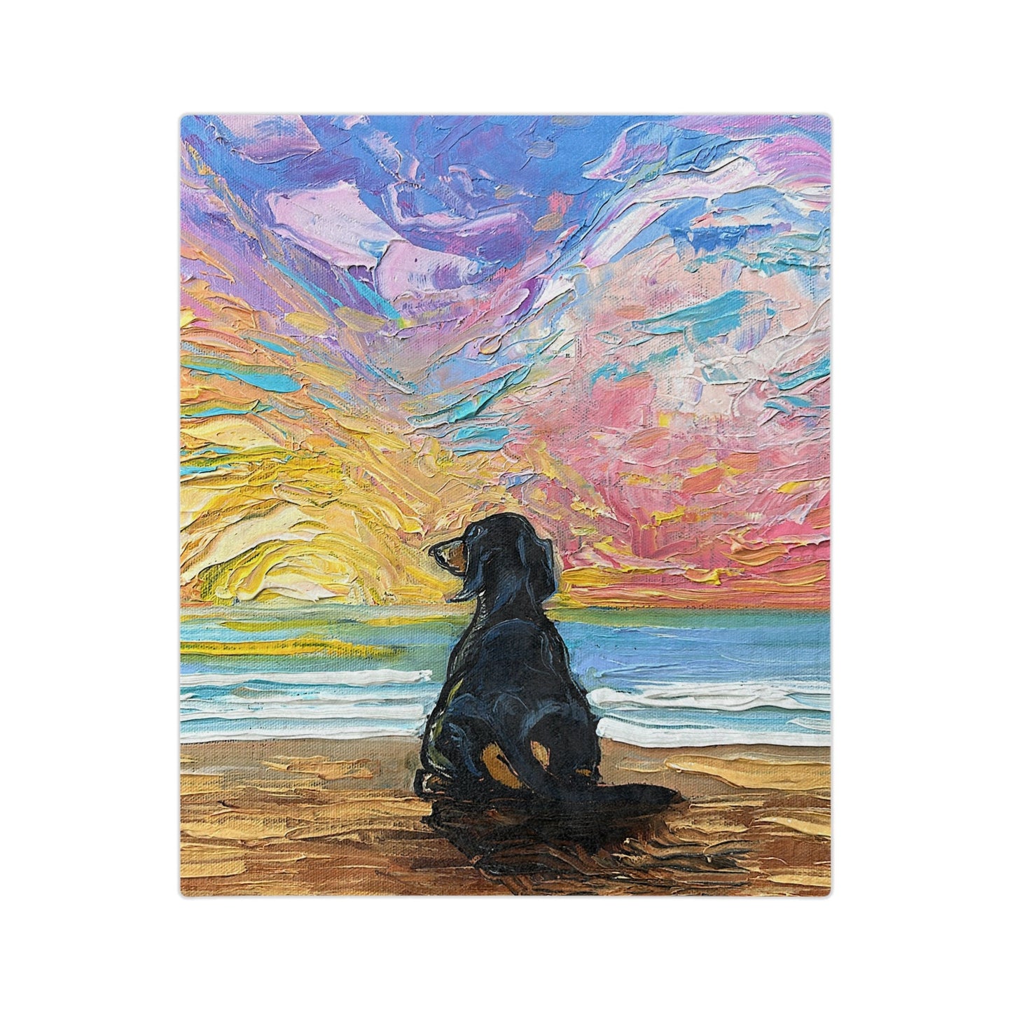 Minky Blanket Beach Days Dachshund Dog Coastal Sunset Ocean Art Throw