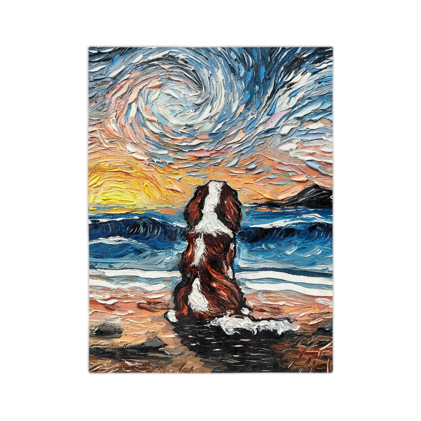 Minky Blanket  Beach Days Blenheim Cavalier Spaniel Dog Coastal Sunset Ocean Throw