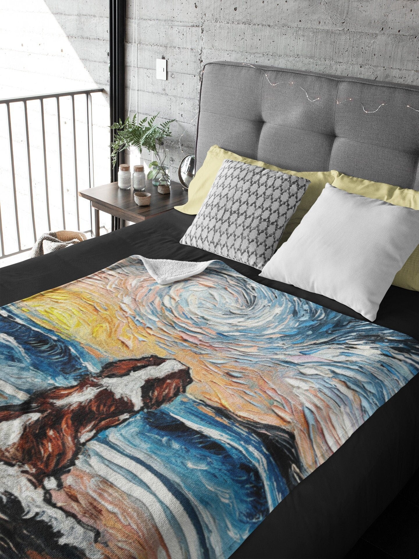 Minky Blanket  Beach Days Blenheim Cavalier Spaniel Dog Coastal Sunset Ocean Throw