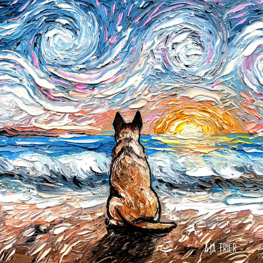 Beach Days Red Heeler Starry Night Coastal Ocean Artwork  Australian Cattle Dog Art CANVAS print by Aja choose your size