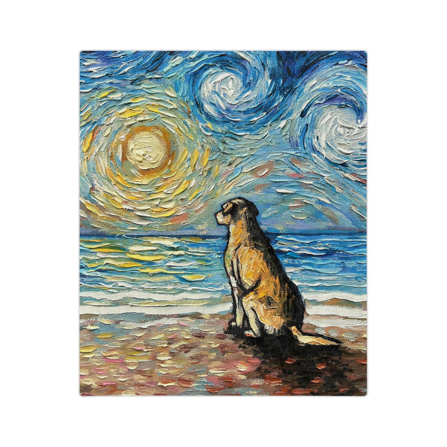 Minky Blanket Beach Days Yellow Labrador Dog Coastal Sunset Ocean Throw
