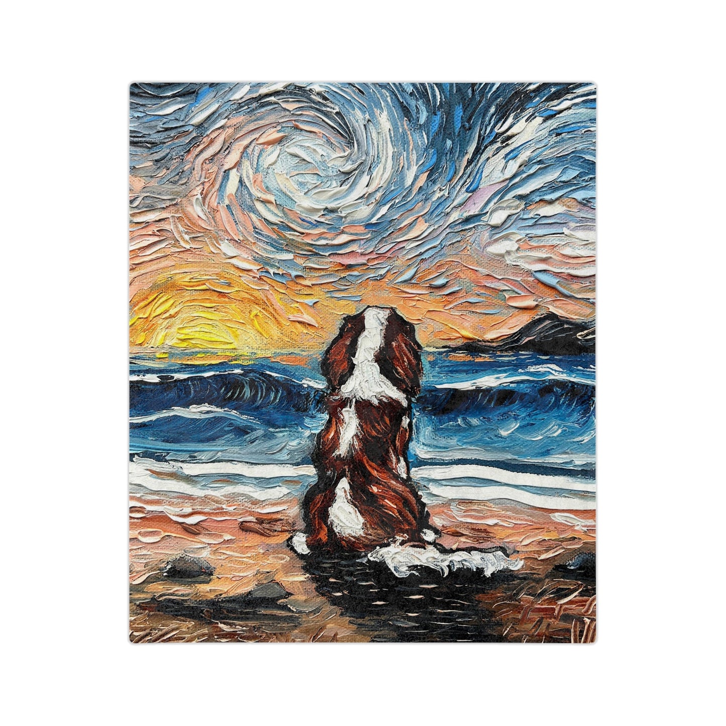 Minky Blanket  Beach Days Blenheim Cavalier Spaniel Dog Coastal Sunset Ocean Throw