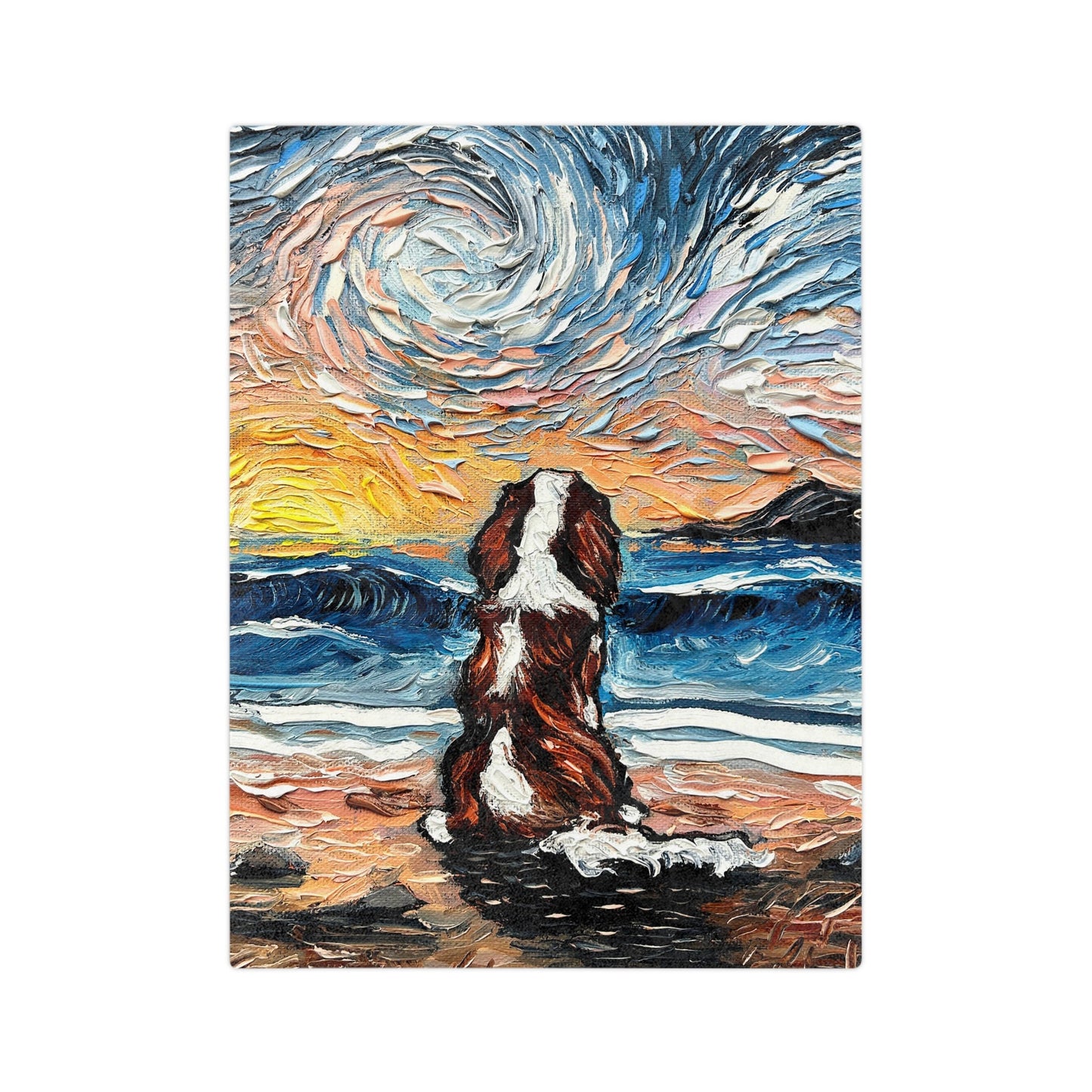 Minky Blanket  Beach Days Blenheim Cavalier Spaniel Dog Coastal Sunset Ocean Throw