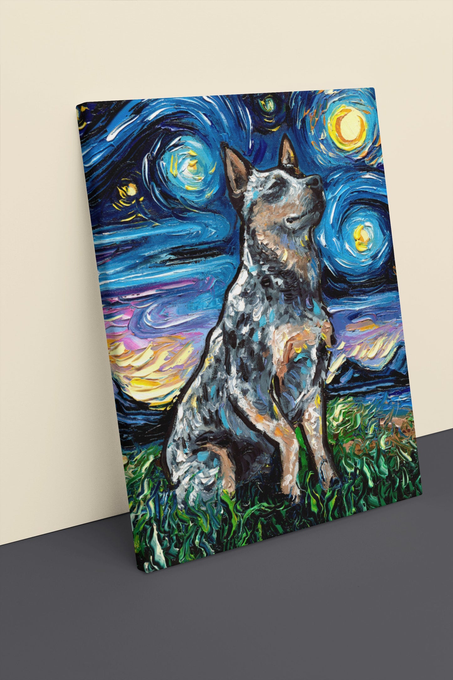 Blue Heeler Starry Night Canvas Print | Australian Cattle Dog Art | Dog Wall Art | Dog Lover Gift | Gallery Wall Art | Home Decor Art by Aja