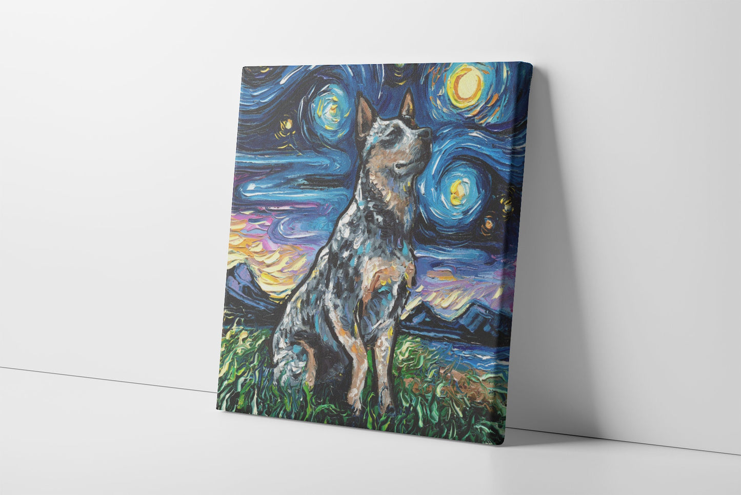 Blue Heeler Starry Night Canvas Print | Australian Cattle Dog Art | Dog Wall Art | Dog Lover Gift | Gallery Wall Art | Home Decor Art by Aja