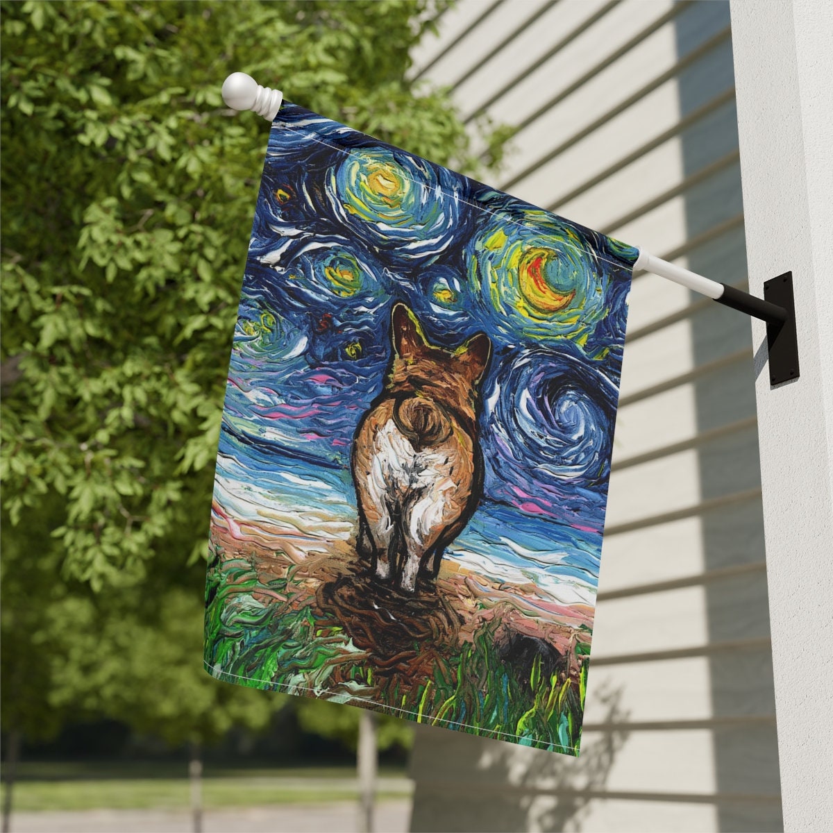 Pembroke Corgi Butt Starry Night Flag