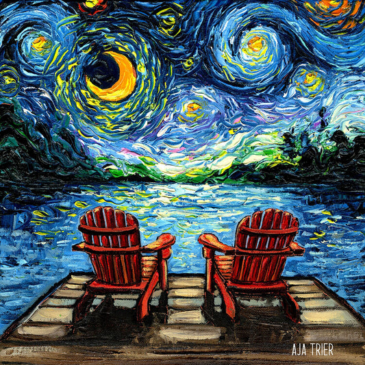 Adirondack Starry Night Lake Landscape  Lake House Art Print picture by Aja choose size Photo Paper Watercolor Paper artwork home decor