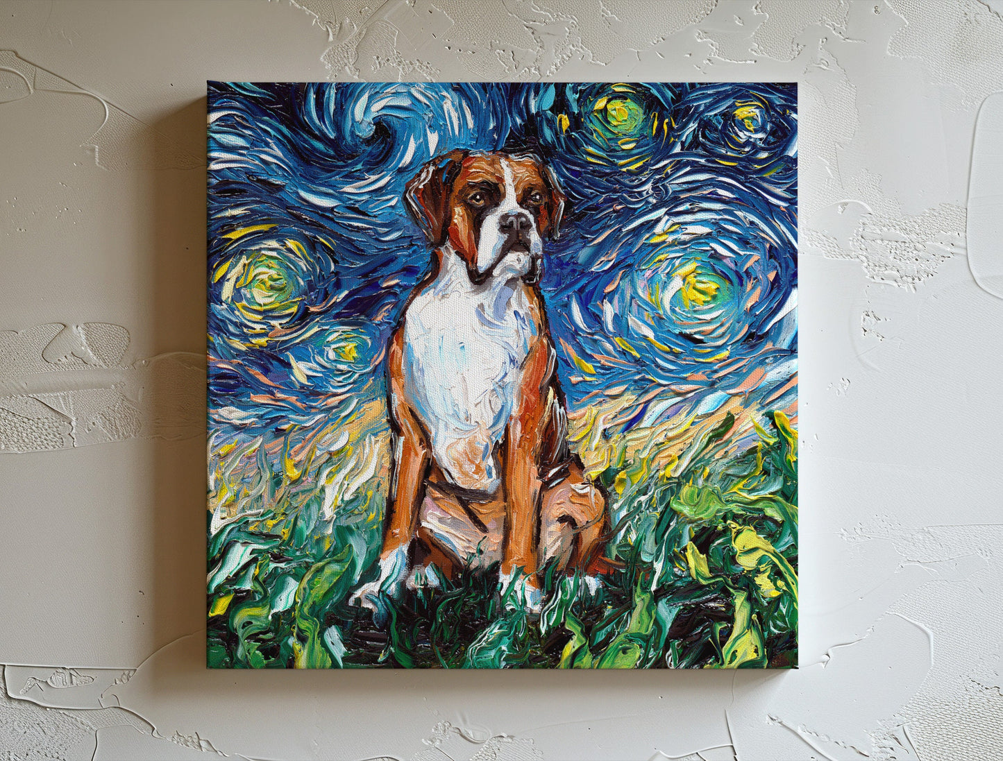 Boxer Dog Starry Night Canvas Print Impressionist Dog Wall Art Dog Lover Gift Colorful Dog Print Gallery Wall Art Pet Home Decor