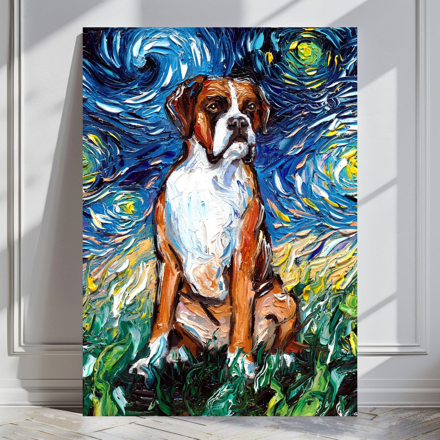 Boxer Dog Starry Night Canvas Print Impressionist Dog Wall Art Dog Lover Gift Colorful Dog Print Gallery Wall Art Pet Home Decor
