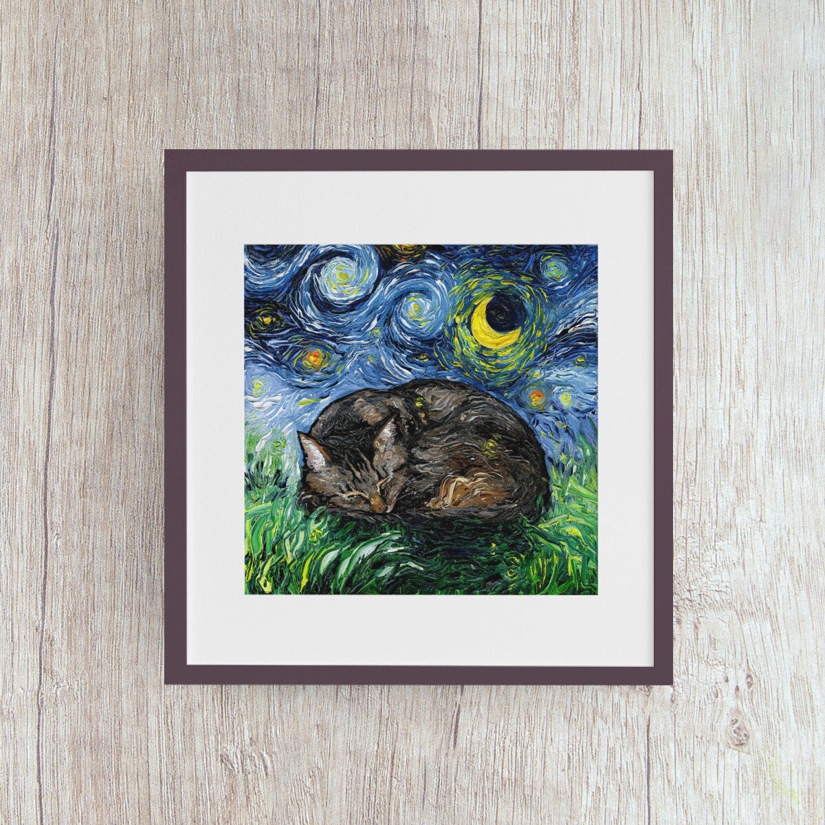 Cat Starry Night Painting Print Sleeping Brown Tabby Cat Lover Gift Starry Night Cat Print Gallery Wall Art Colorful Cat Home Decor Pet Mom