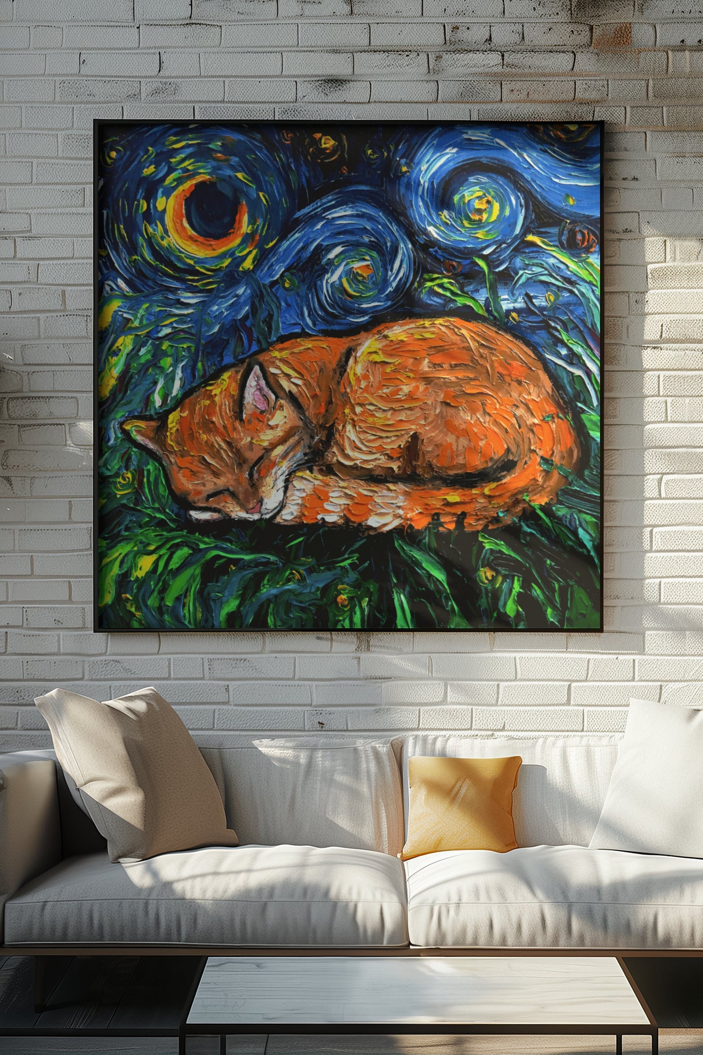 Cat Starry Night Painting Print Orange Tabby Cat Lover Gift Starry Cat Print Gallery Wall Art Impressionist Cat Home Decor Pet Art by Aja