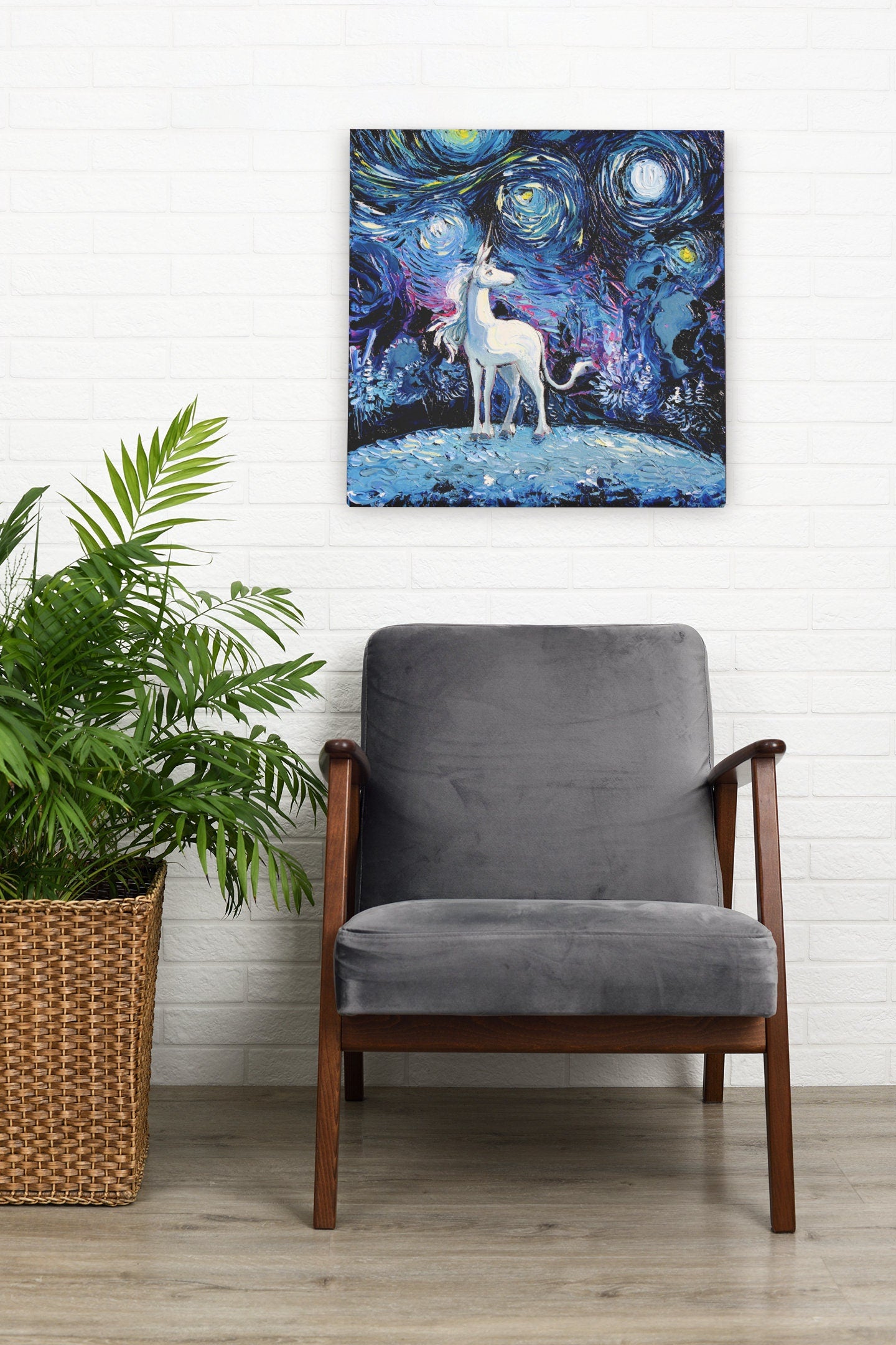 Unicorn Starry Night Painting Canvas Print | Fantasy Artwork | Unicorn Wall Art | Unicorn Lover Gift | Girls Room Decor | Gallery Wall Art