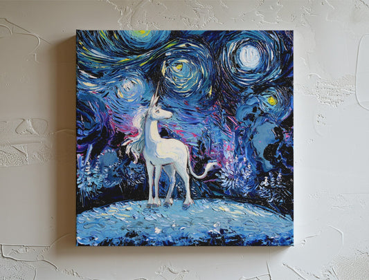 Unicorn Starry Night Painting Canvas Print | Fantasy Artwork | Unicorn Wall Art | Unicorn Lover Gift | Girls Room Decor | Gallery Wall Art
