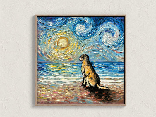 Yellow Labrador Beach Sunset Art Print Yellow Lab Dog Wall Artwork Dog Lover Gift Gallery Wall Art Pet Mom Ocean Sunset Coastal Home Decor